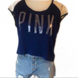 LIKE NEW VS PINK brilliant blue crop top sz S